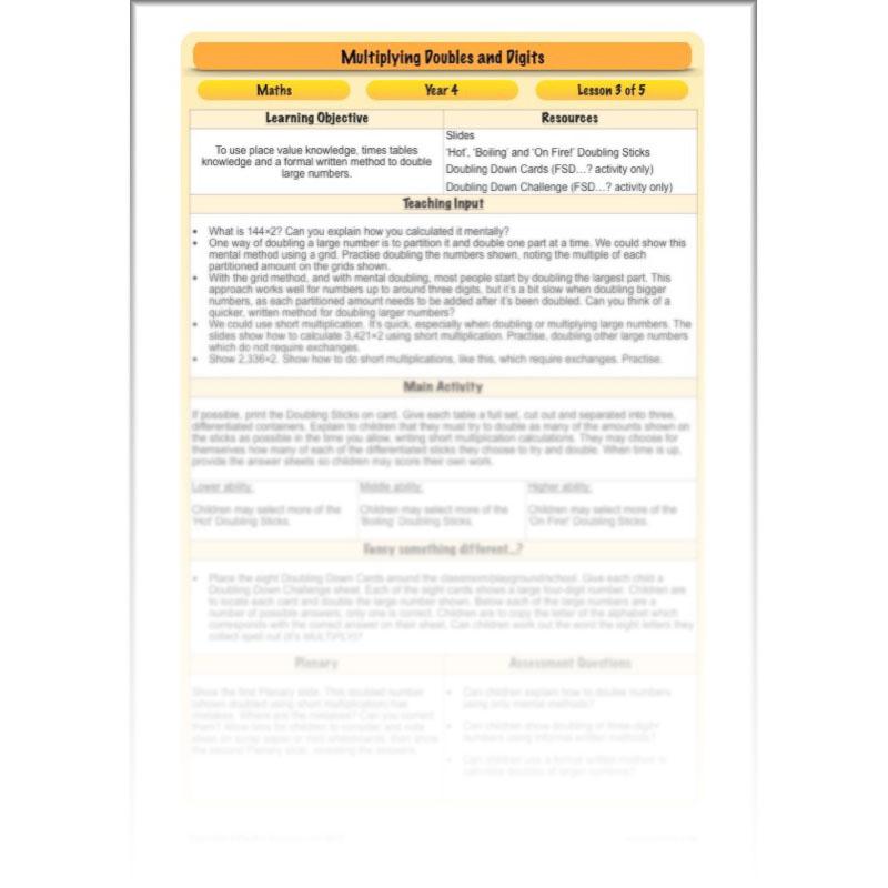 PlanBee Multiplying Doubles & Digits - Complete Year 4 Maths Plans & Resources