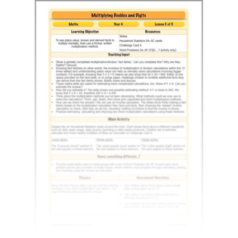 PlanBee Multiplying Doubles & Digits - Complete Year 4 Maths Plans & Resources