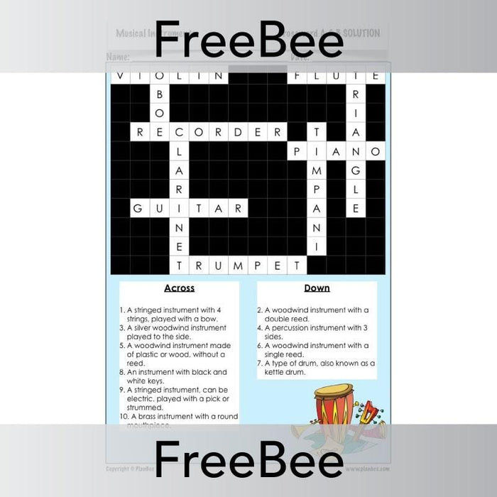 PlanBee Musical Instruments Crossword | PlanBee FreeBees