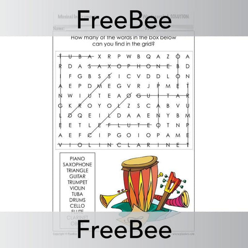 PlanBee Musical Instruments KS2 Free Word Search