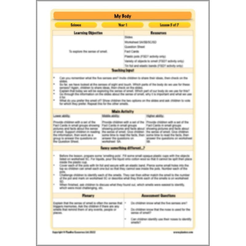 PlanBee Parts of the Body KS1 Science lessons by PlanBee