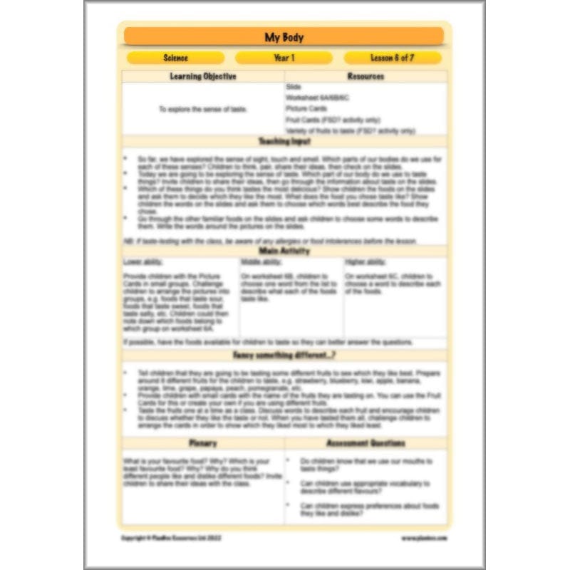 PlanBee Parts of the Body KS1 Science lessons by PlanBee