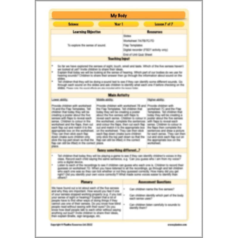 PlanBee Parts of the Body KS1 Science lessons by PlanBee