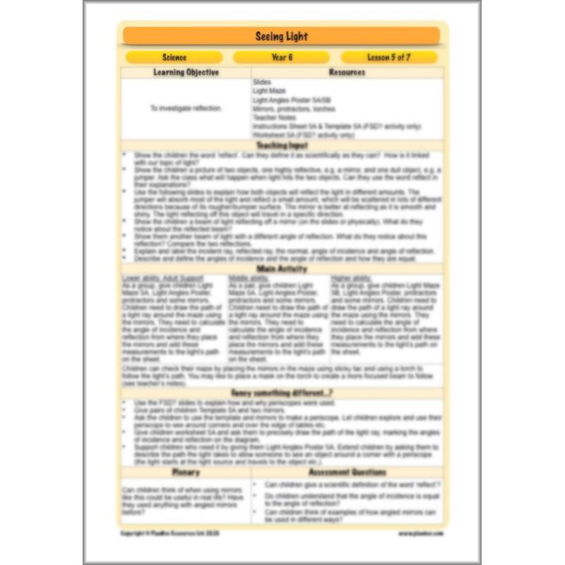 PlanBee Seeing Light KS2 Planning Pack | Year 6 Science Lessons
