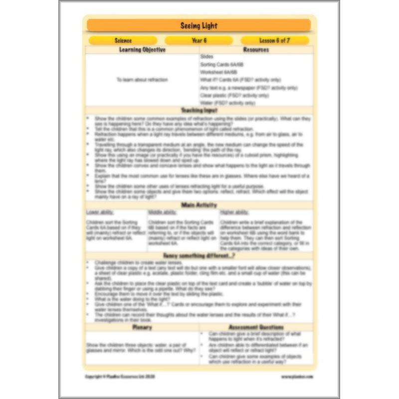 PlanBee Seeing Light KS2 Planning Pack | Year 6 Science Lessons