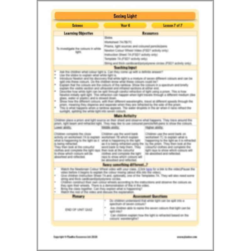 PlanBee Seeing Light KS2 Planning Pack | Year 6 Science Lessons