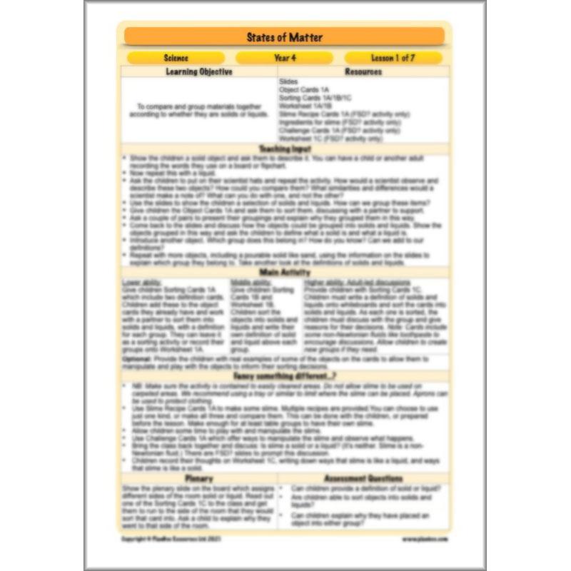 PlanBee States of Matter Year 4 KS2 Lesson Plans by PlanBee