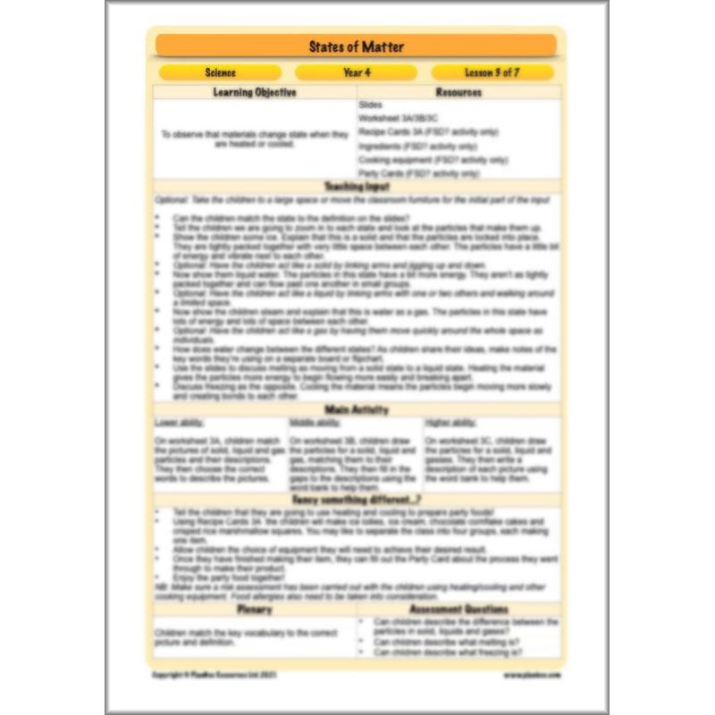 PlanBee States of Matter Year 4 KS2 Lesson Plans by PlanBee