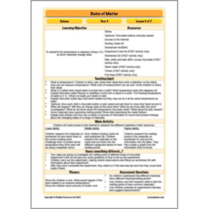 PlanBee States of Matter Year 4 KS2 Lesson Plans by PlanBee