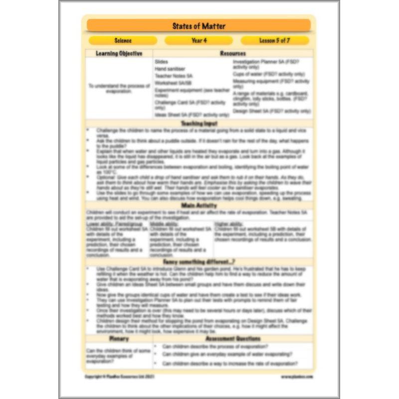 PlanBee States of Matter Year 4 KS2 Lesson Plans by PlanBee