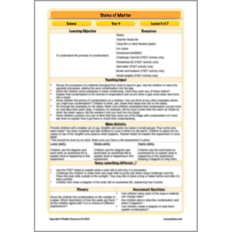 PlanBee States of Matter Year 4 KS2 Lesson Plans by PlanBee