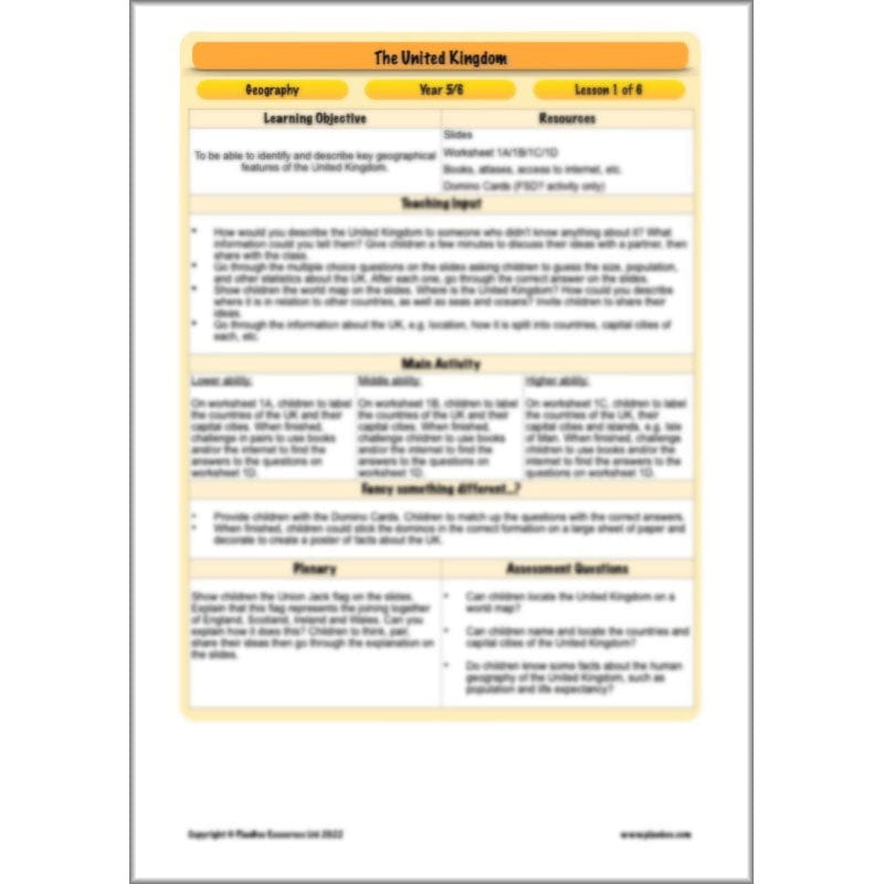 PlanBee The United Kingdom KS2 Planning Pack | Year 5 and Year 6 Geography