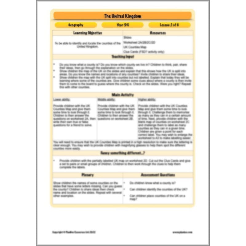 PlanBee The United Kingdom KS2 Planning Pack | Year 5 and Year 6 Geography