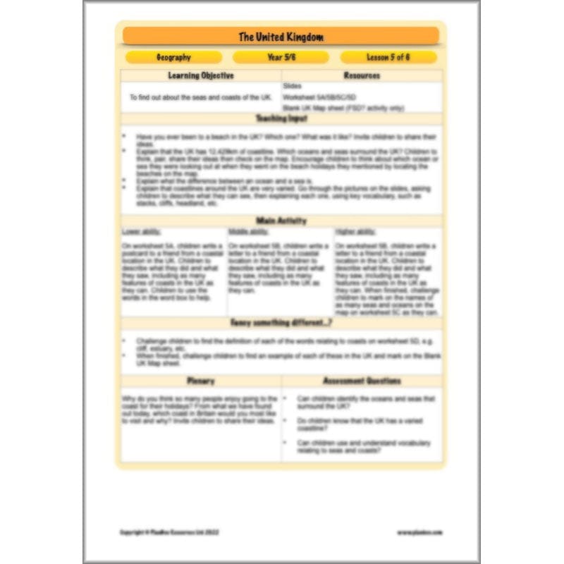 PlanBee The United Kingdom KS2 Planning Pack | Year 5 and Year 6 Geography