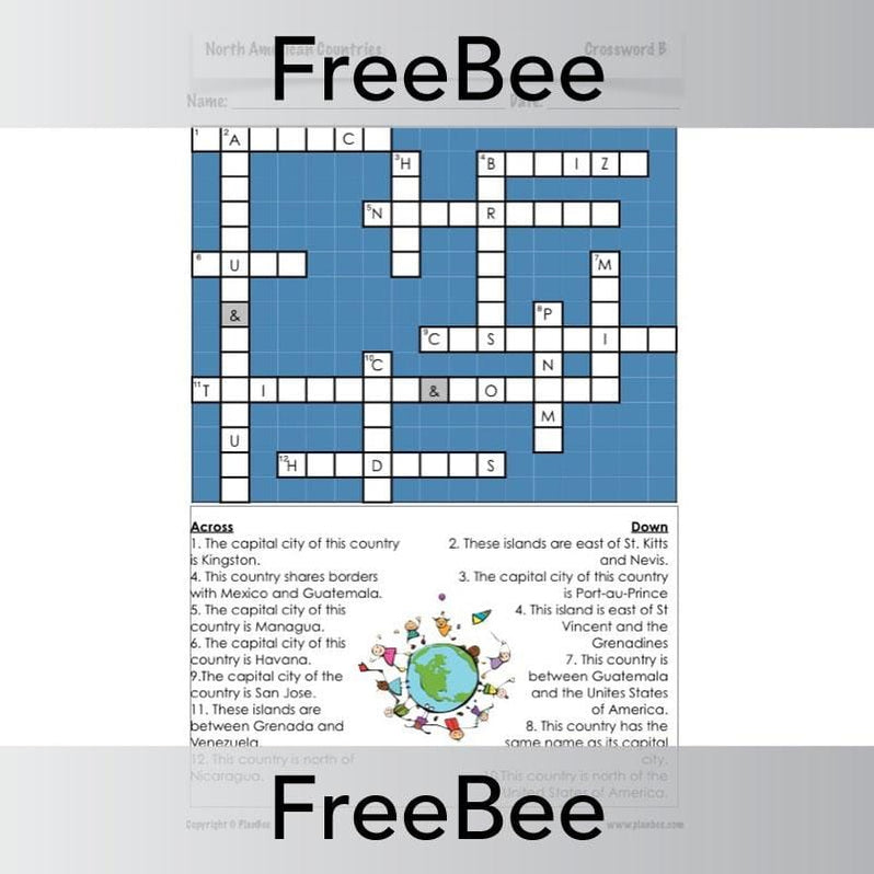 Free Downloadable North America KS2 Crossword by PlanBee