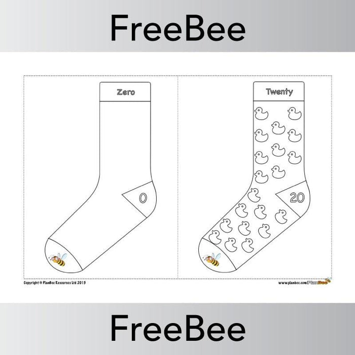 PlanBee Number Bond Socks 0 - 20 (Black & White) | PlanBee FreeBees