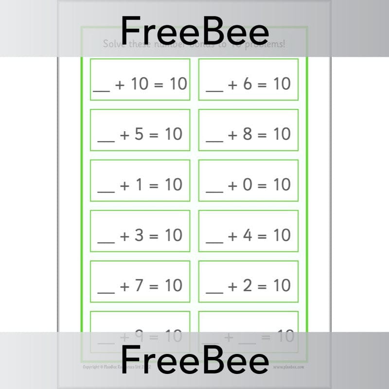 PlanBee FREE Number Bonds to 10 Worksheet by PlanBee