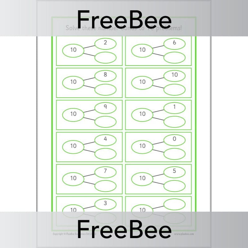 PlanBee FREE Number Bonds to 10 Worksheet by PlanBee