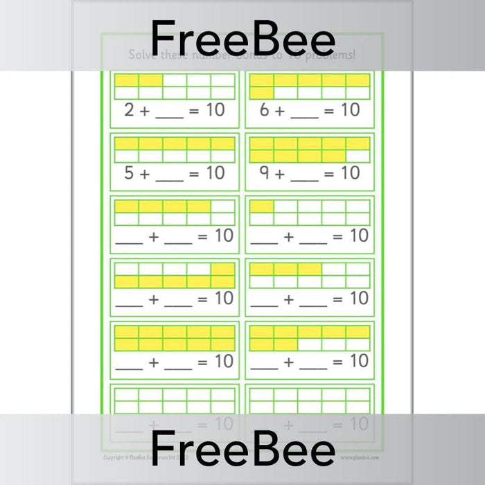 PlanBee FREE Number Bonds to 10 Worksheet by PlanBee