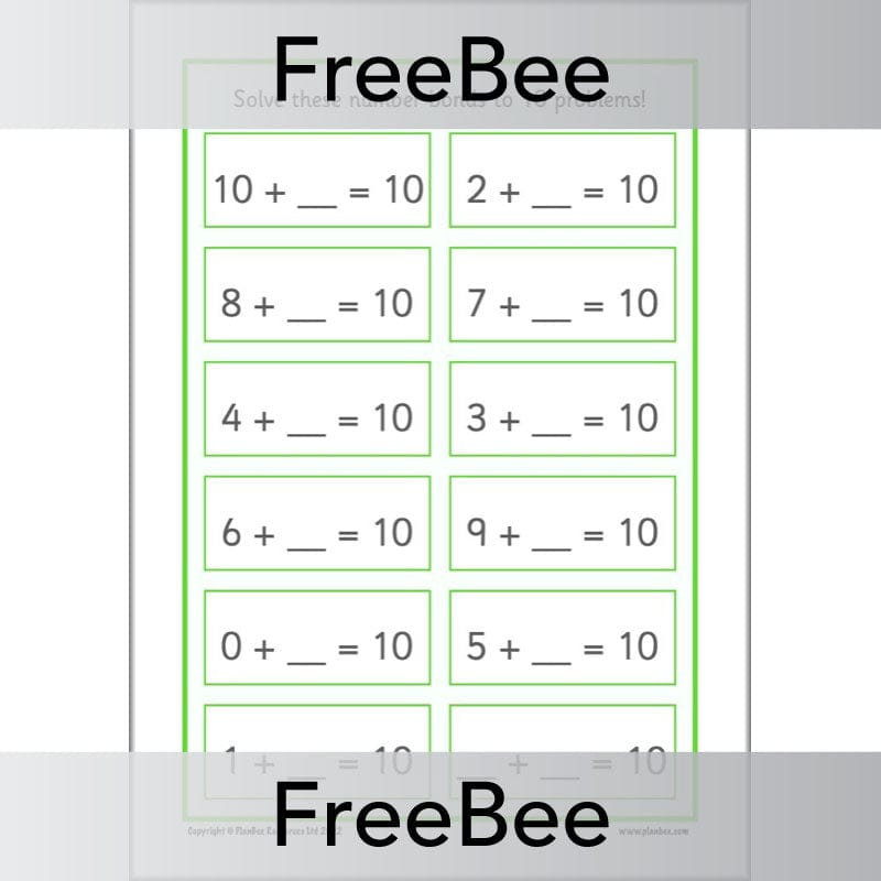 PlanBee FREE Number Bonds to 10 Worksheet by PlanBee