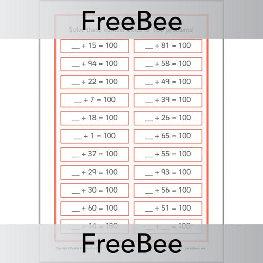 PlanBee FREE Number Bonds to 100 Worksheet by PlanBee