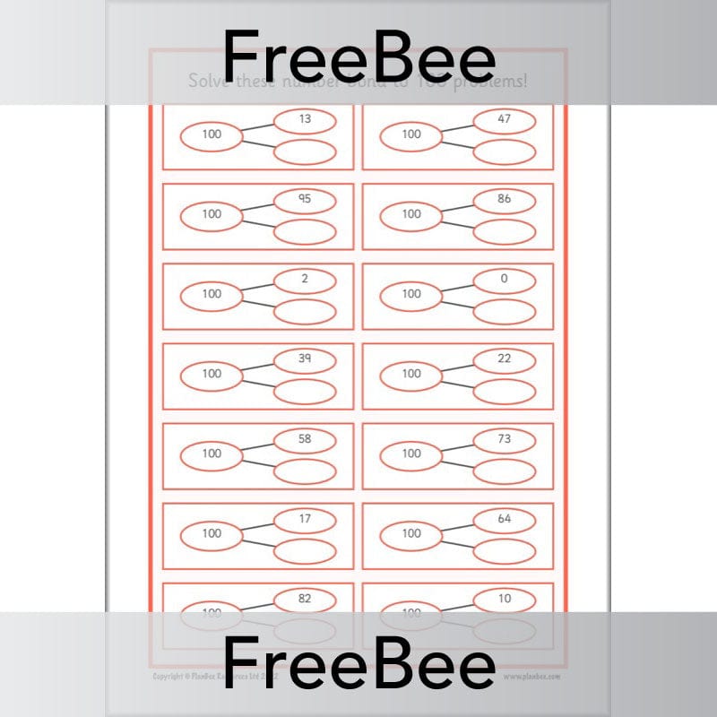 PlanBee FREE Number Bonds to 100 Worksheet by PlanBee