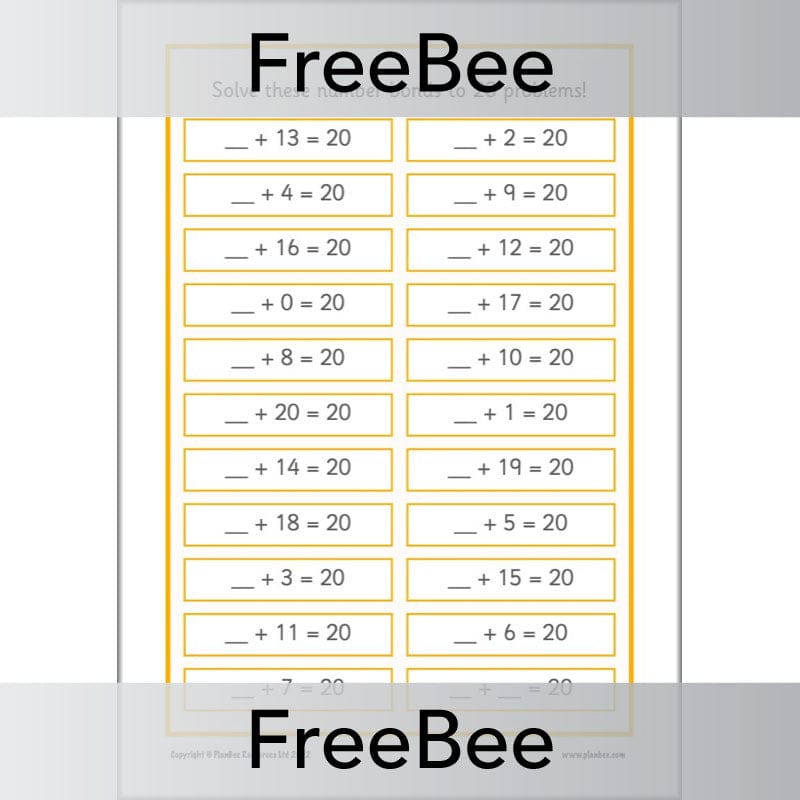 PlanBee FREE Number Bonds to 20 Worksheet by PlanBee