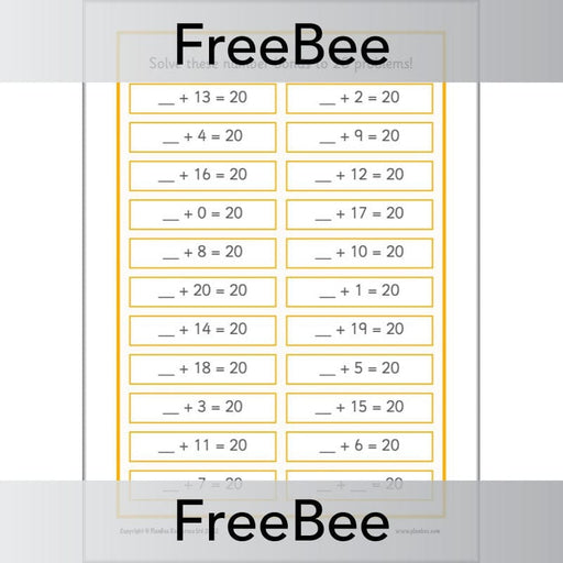 PlanBee FREE Number Bonds to 20 Worksheet by PlanBee