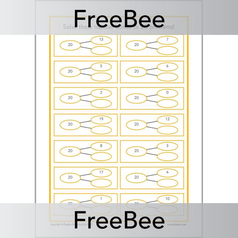PlanBee FREE Number Bonds to 20 Worksheet by PlanBee