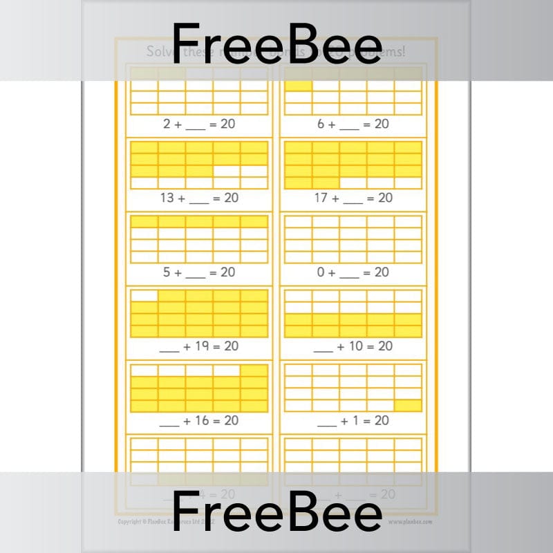 PlanBee FREE Number Bonds to 20 Worksheet by PlanBee