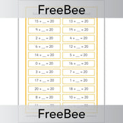 PlanBee FREE Number Bonds to 20 Worksheet by PlanBee