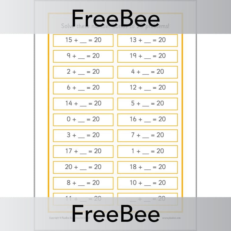 PlanBee FREE Number Bonds to 20 Worksheet by PlanBee