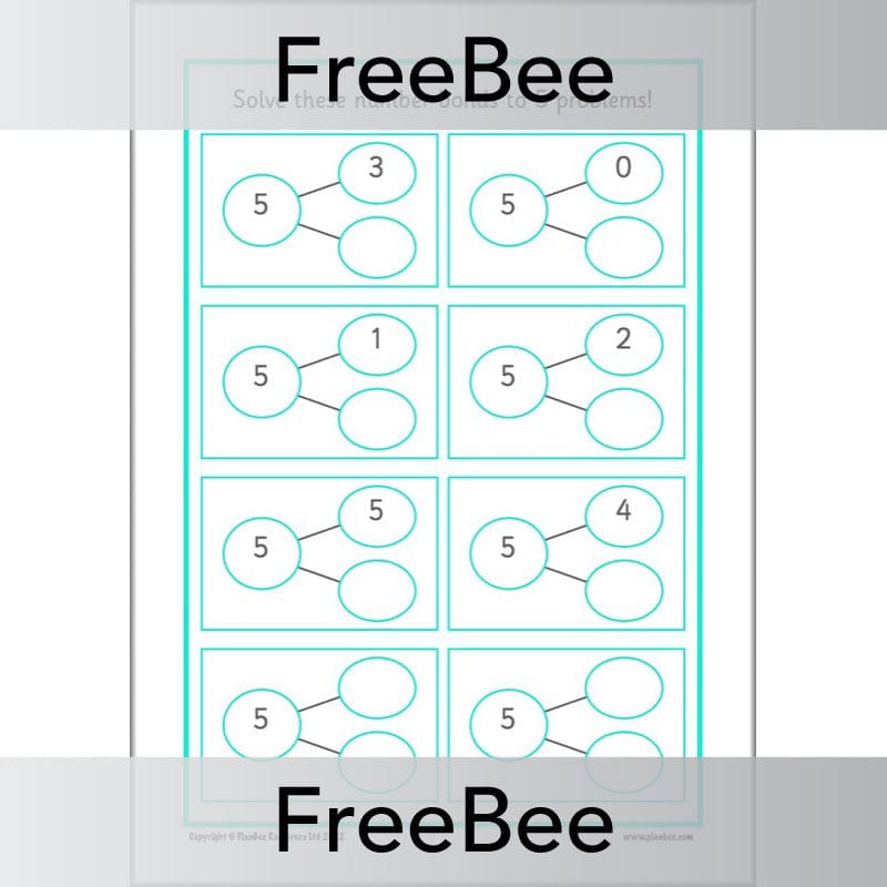 FREE Number Bonds to 5 Worksheet by PlanBee