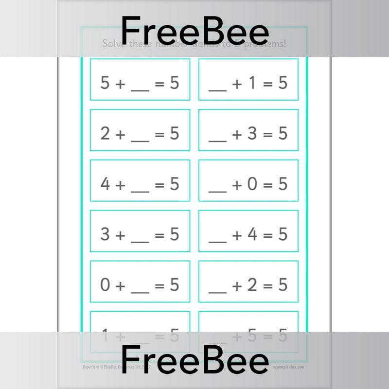 PlanBee FREE Number Bonds to 5 Worksheet by PlanBee