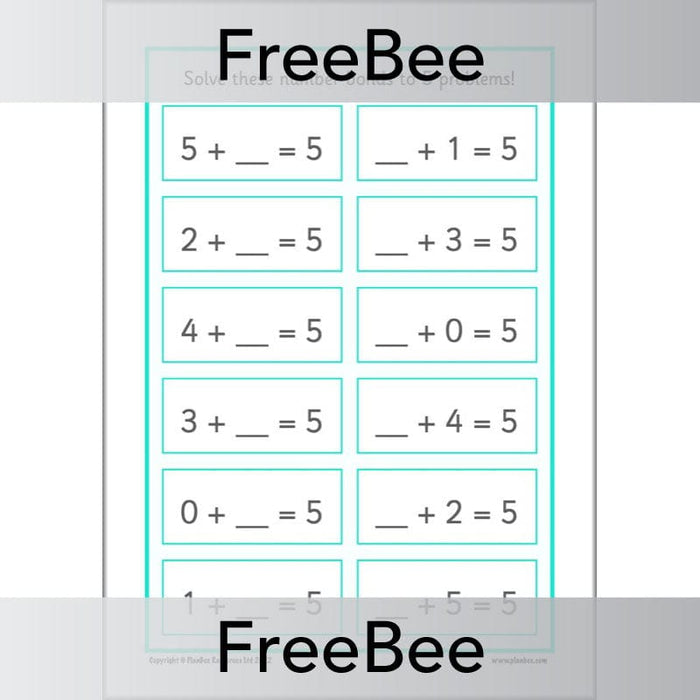 FREE Number Bonds to 5 Worksheet by PlanBee free-number-bonds-to-5-worksheet-by-planbee