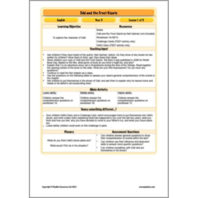 PlanBee Odd and the Frost Giants Planning Pack | KS2 English lessons