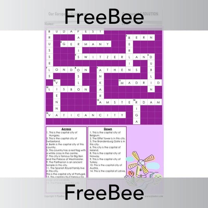 PlanBee Our European Neighbours Crossword | PlanBee FreeBees
