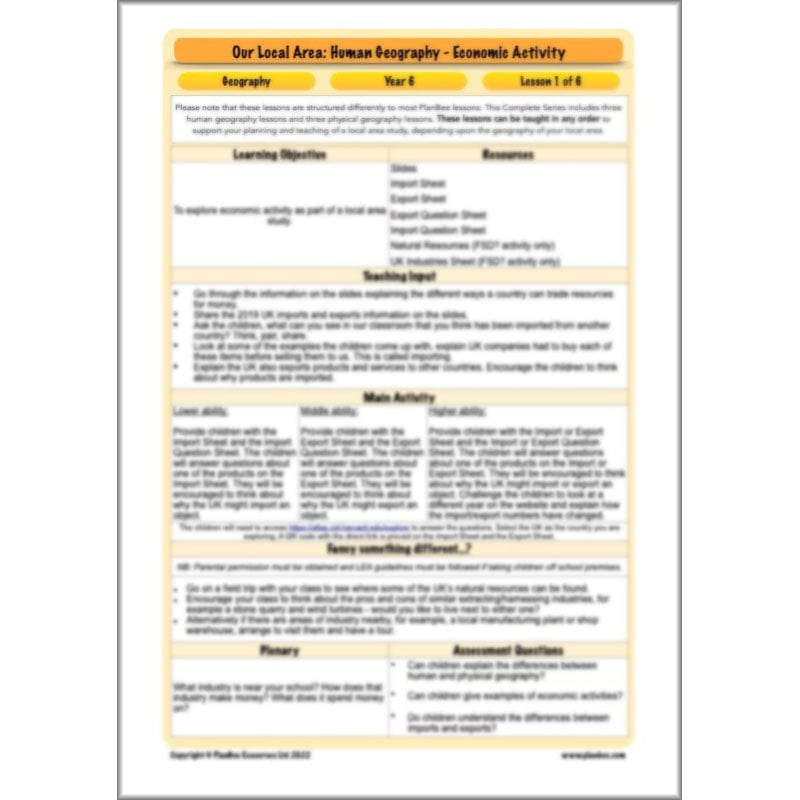 PlanBee Our Local Area: Geography Planning and Resources for Year 6
