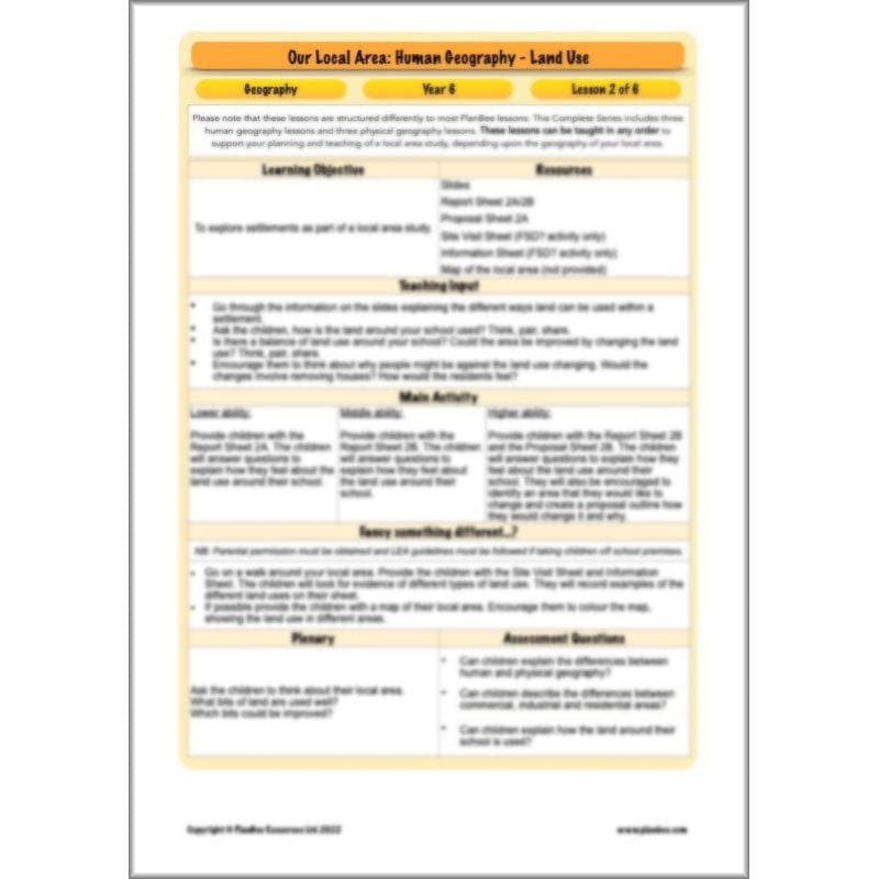 PlanBee Our Local Area: Geography Planning and Resources for Year 6