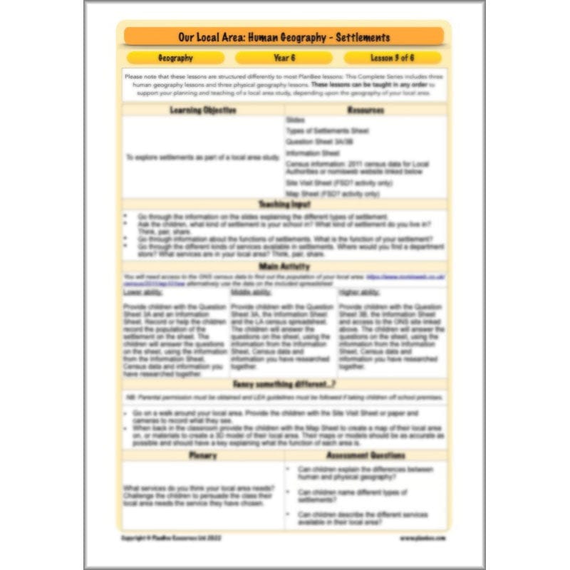 PlanBee Our Local Area: Geography Planning and Resources for Year 6