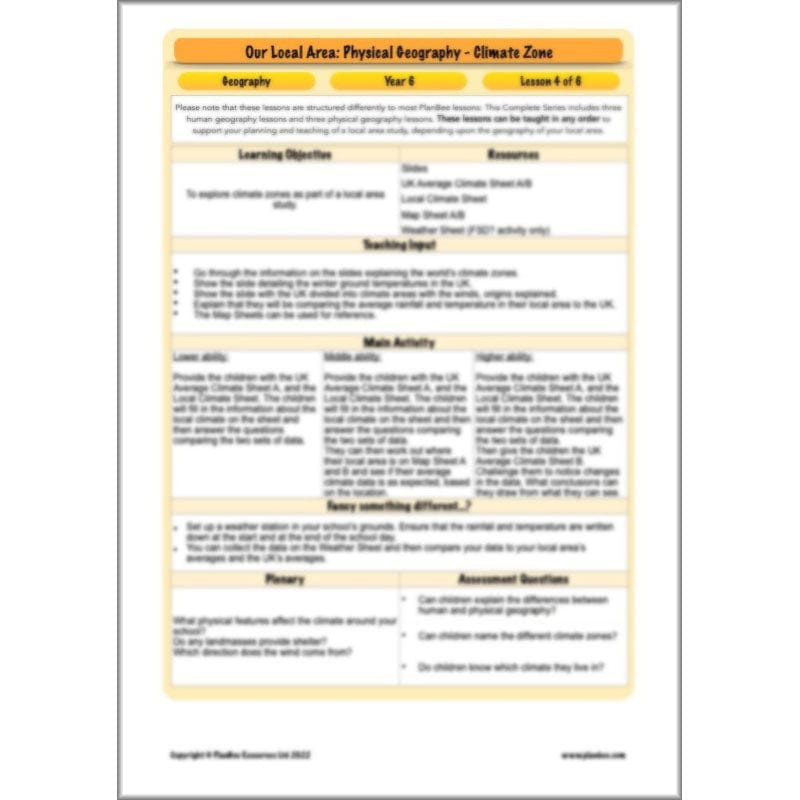 PlanBee Our Local Area: Geography Planning and Resources for Year 6