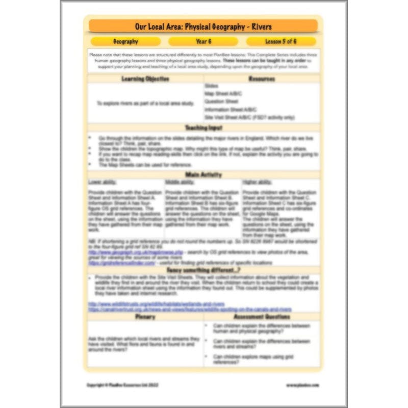 PlanBee Our Local Area: Geography Planning and Resources for Year 6