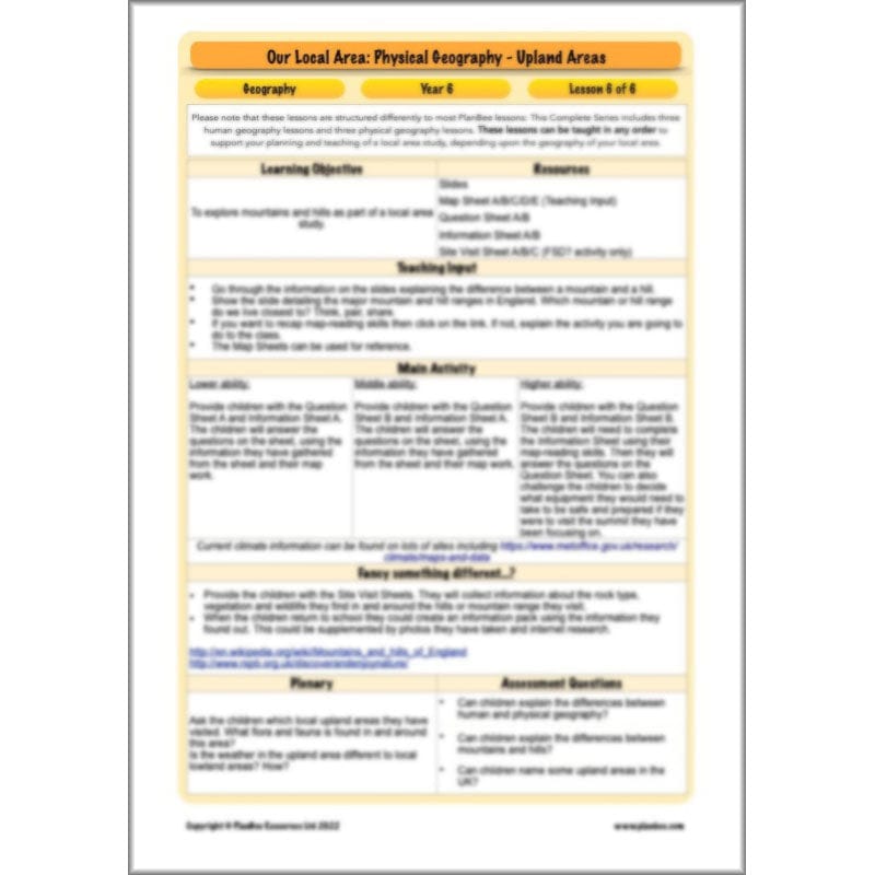 PlanBee Our Local Area: Geography Planning and Resources for Year 6