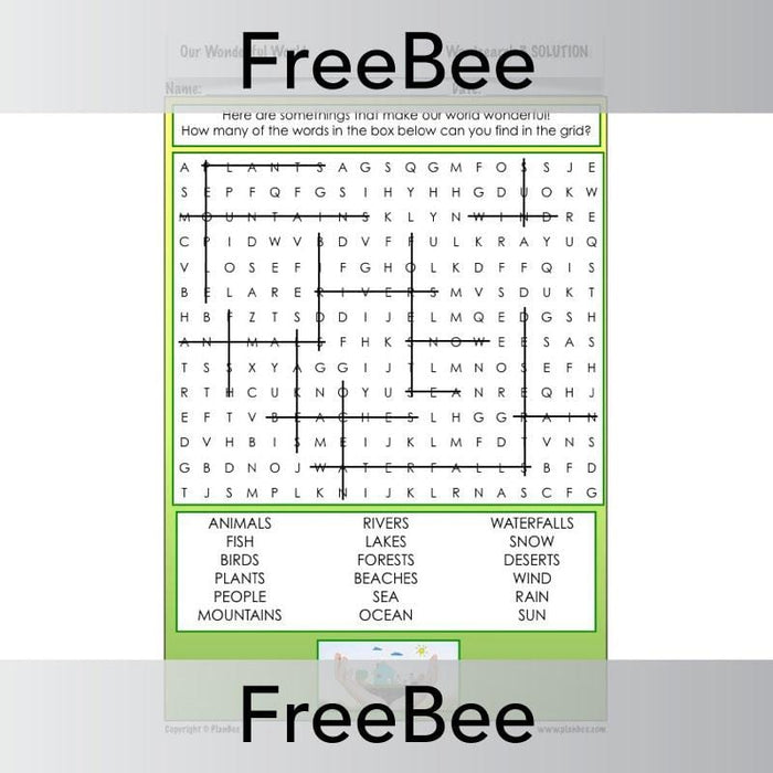 PlanBee Our Wonderful World Word Search | PlanBee FreeBees