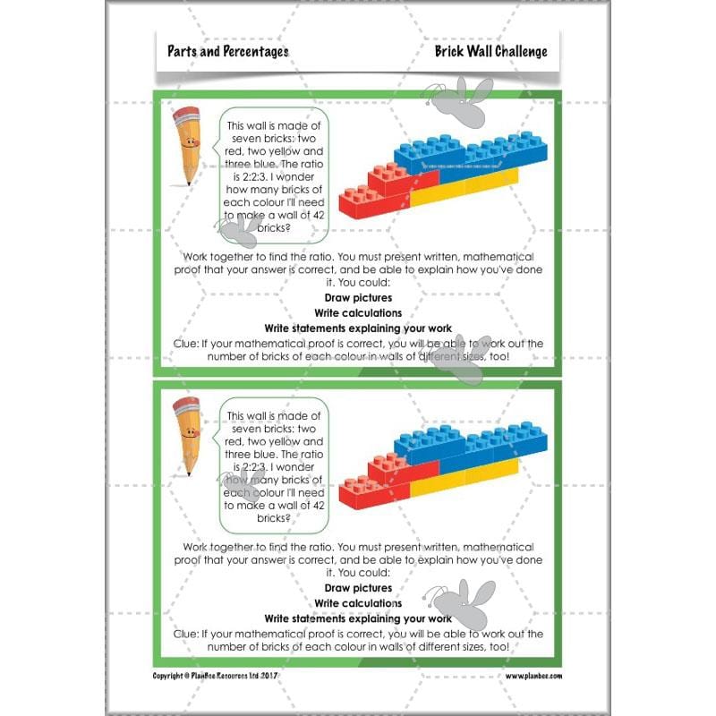PlanBee Parts and Percentages: Year 6 ratio and proportion