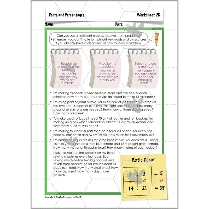 PlanBee Parts and Percentages: Year 6 ratio and proportion
