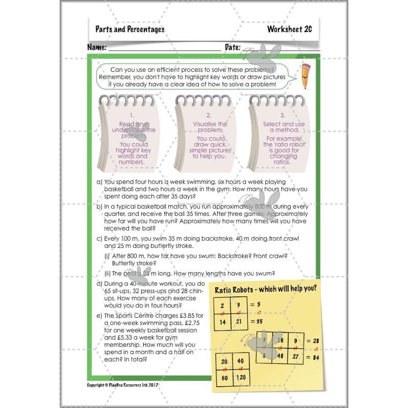 PlanBee Parts and Percentages: Year 6 ratio and proportion