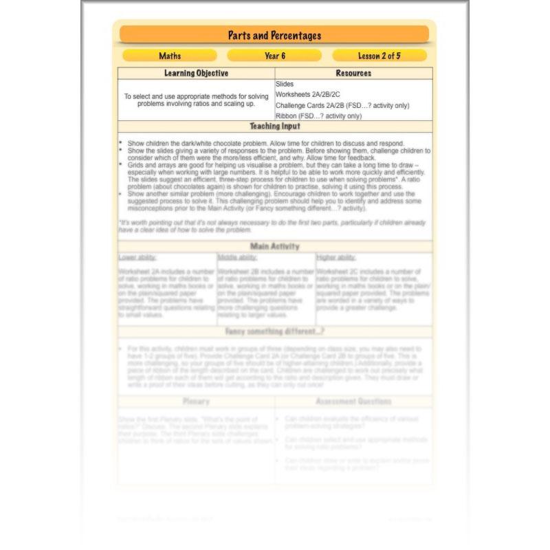 PlanBee Parts and Percentages: Year 6 ratio and proportion