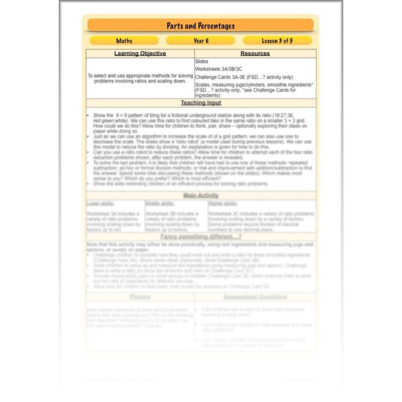 PlanBee Parts and Percentages: Year 6 ratio and proportion