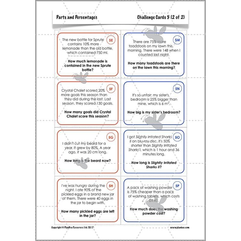 PlanBee Parts and Percentages: Year 6 ratio and proportion
